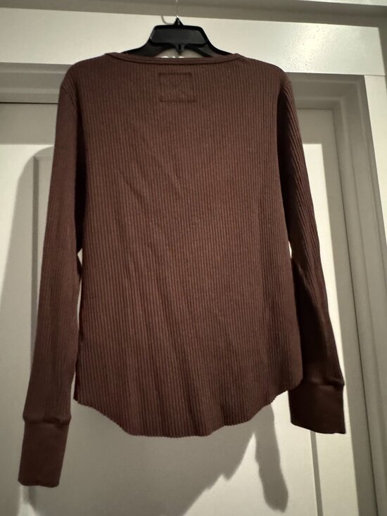Aerie Women’s Ribbed Henley Layering T-Shirt Canyon Sun Brown Extra Large XL - Picture 8 of 16